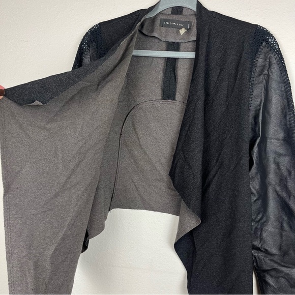 Stella & Jamie Genuine Leather Stretch Knit Shimmery Whip Stitch Open Jacket - Picture 4 of 7